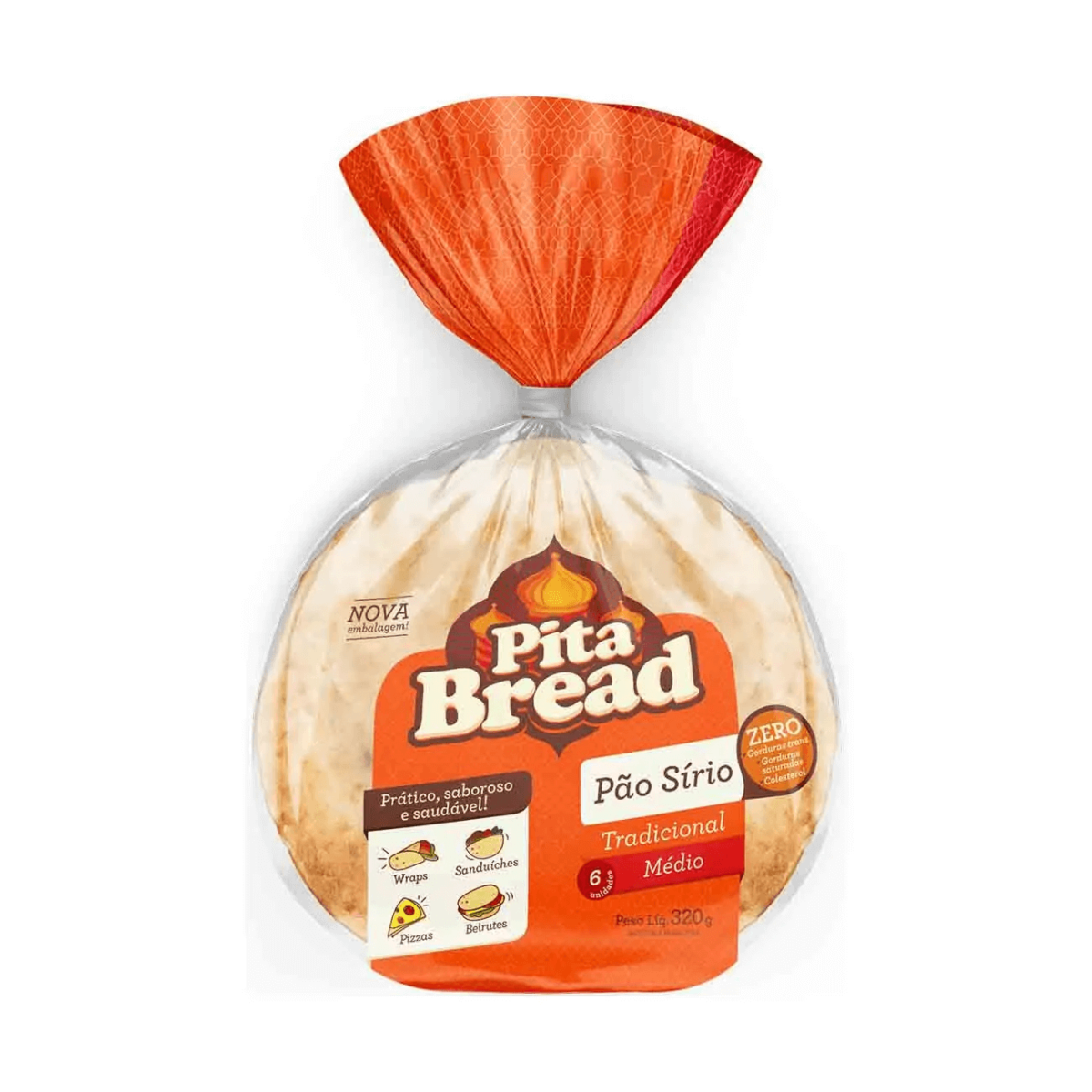 Pao Sirio Medio 6un Pita Bread 320gr Unidade